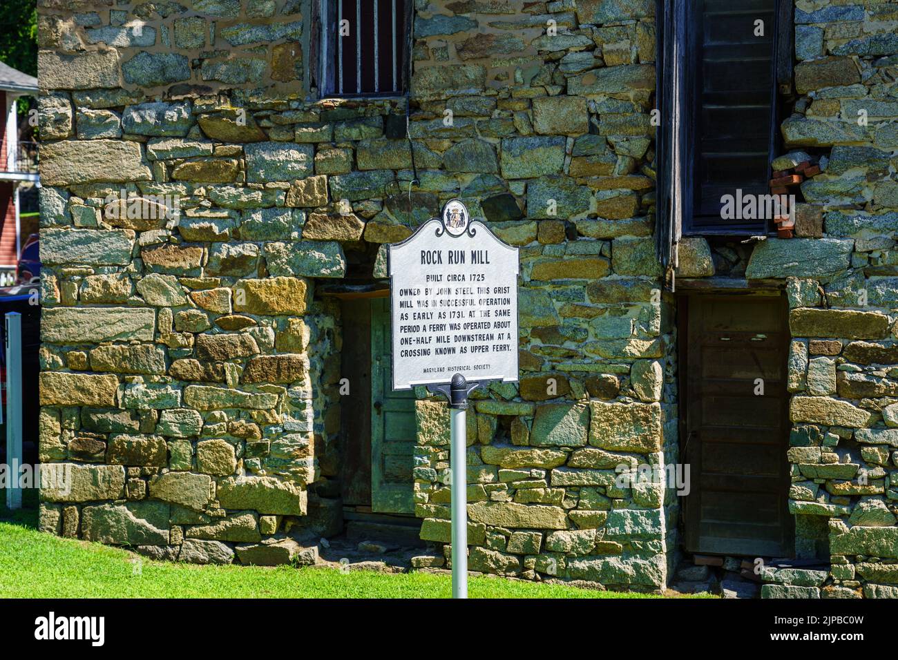 Port Deposit, MD, USA – 13. August 2022: Die Rock Run Mill war eine 1725 gegründete Grummmühle, die sich in der Nähe des Eingangs der heutigen Stadt befand. Stockfoto