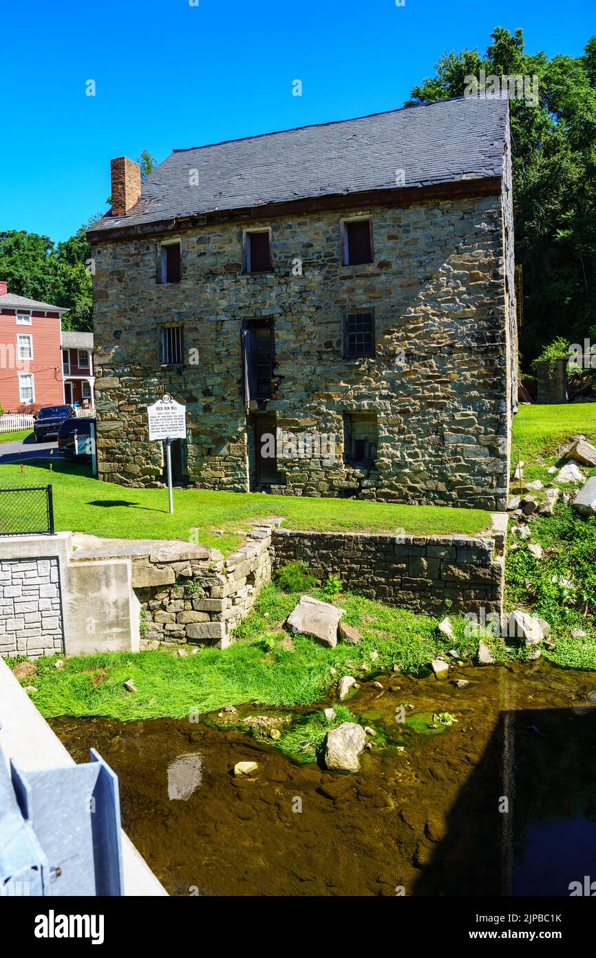 Port Deposit, MD, USA – 13. August 2022: Die Rock Run Mill war eine 1725 gegründete Grummmühle, die sich in der Nähe des Eingangs der heutigen Stadt befand. Stockfoto