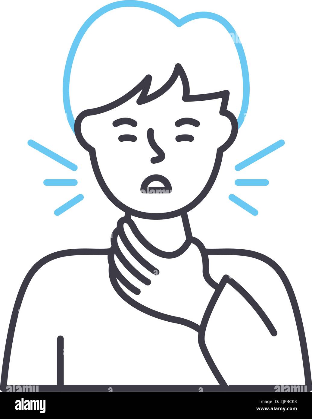 Symbol für Halsschmerzen, Umrisssymbol, Vektordarstellung, Konzeptzeichen Stock Vektor