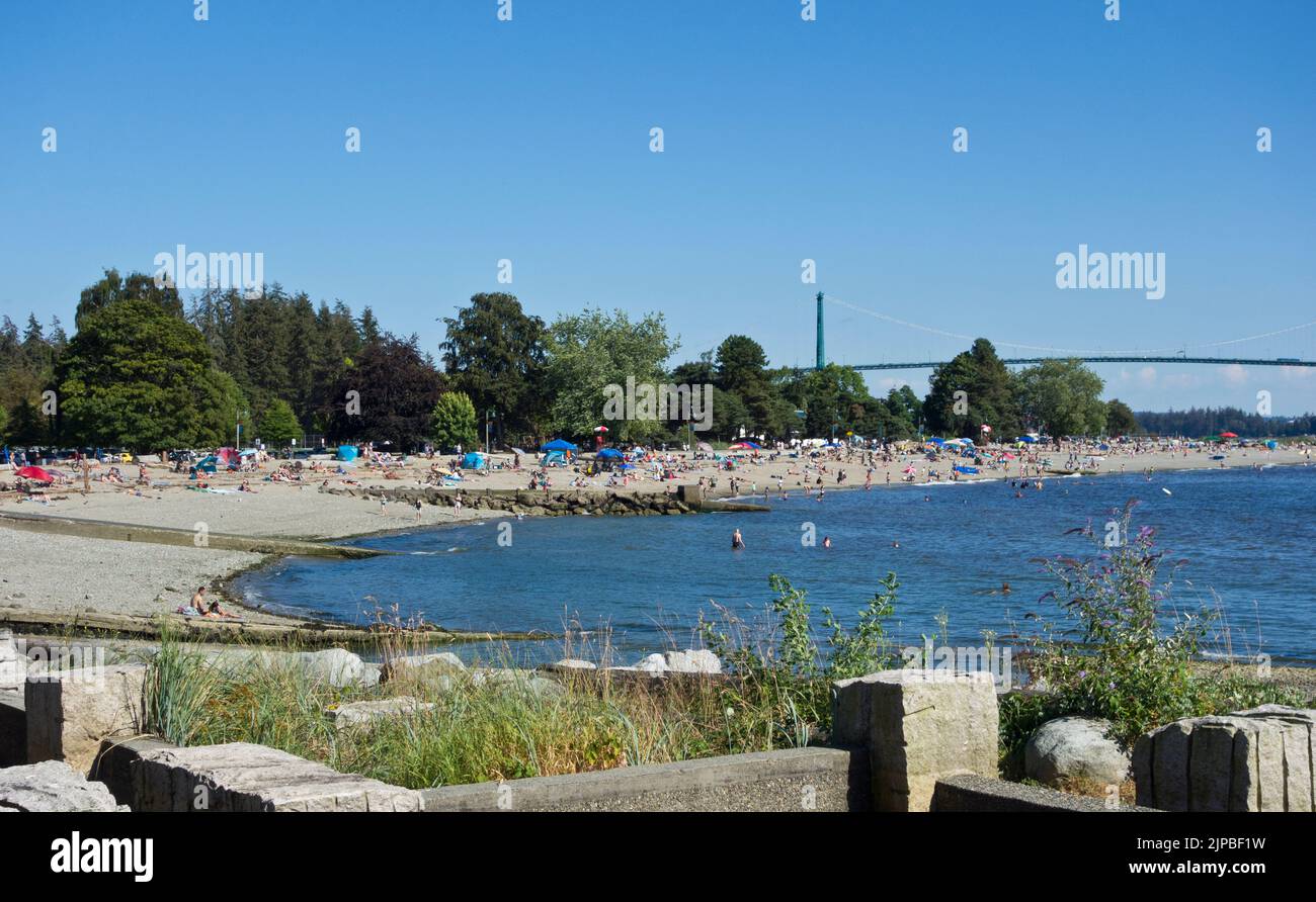Strandgänger am Ambleside Beach in West Vancouver, BC, Kanada. Stockfoto