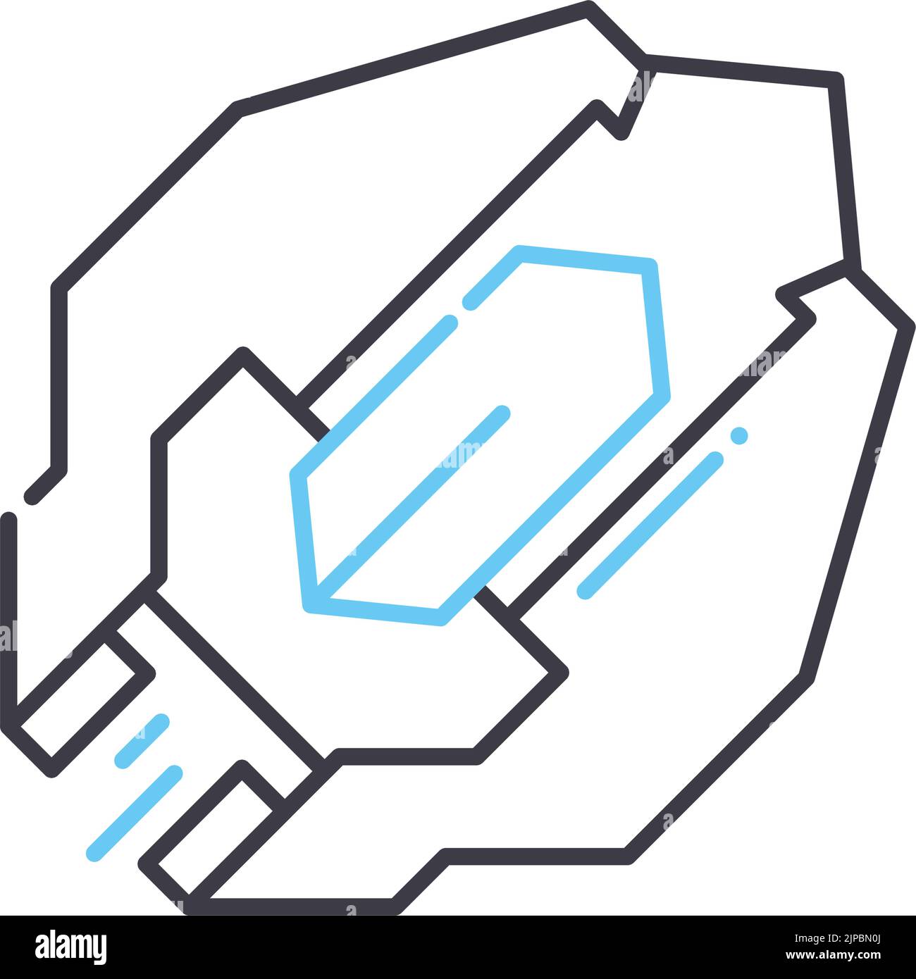 Raumschiff-Liniensymbol, Umrisssymbol, Vektordarstellung, Konzeptzeichen Stock Vektor