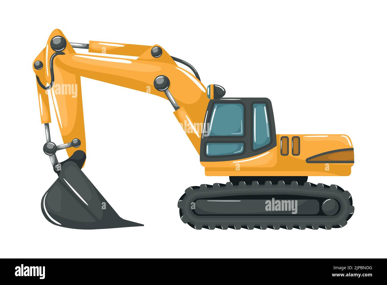 Schwere Maschinen für Bau und Minen mit Bagger Cartoon-Stil auf weißem Hintergrund. Stock Vektor