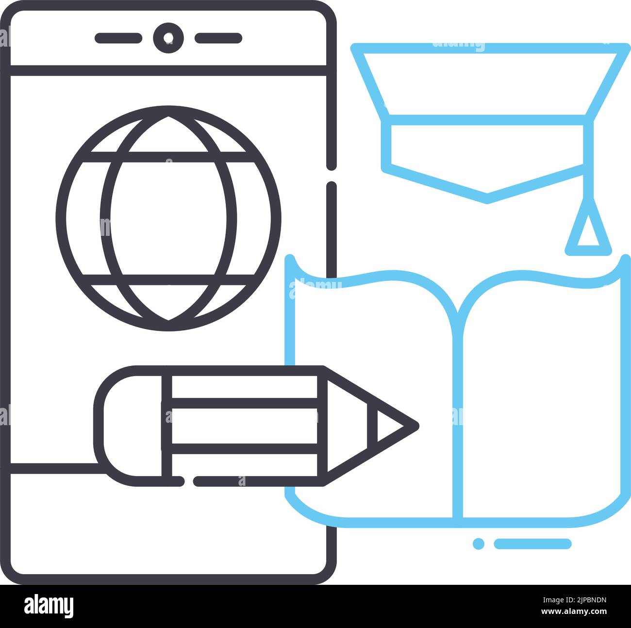 Social Media Learning Line Symbol, Umrisssymbol, Vektordarstellung, Konzeptzeichen Stock Vektor