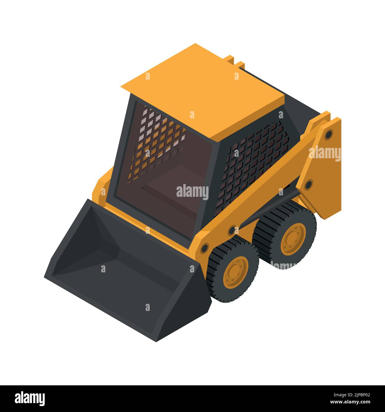 Isometrische Kompaktlader schwere Maschinen für Bau- und Bergbauarbeiten auf weißem Hintergrund Stock Vektor