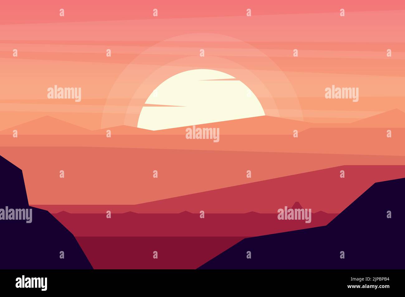 Hintergrund Landschaft einer Wüste in einem schönen Sonnenuntergang Stock Vektor