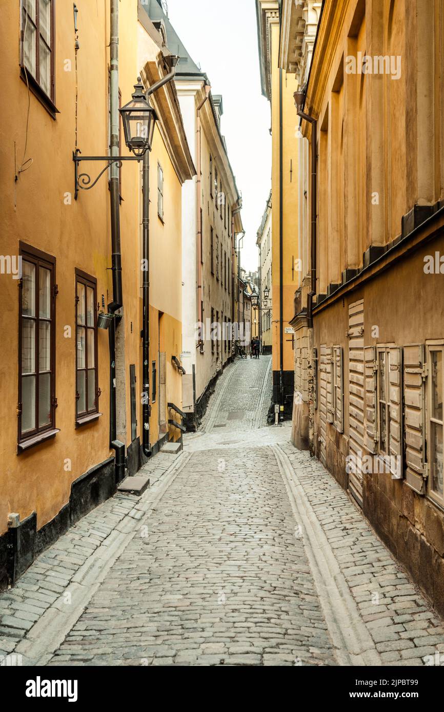 Alte gepflasterte Straße von Stockholm Stockfoto