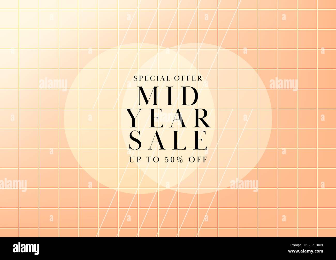 Halbjahresverkauf, Sommer-Werbebanner. Orange Fliesen Hintergrund Sonderangebote und Förderung Vorlage Design. Stock Vektor