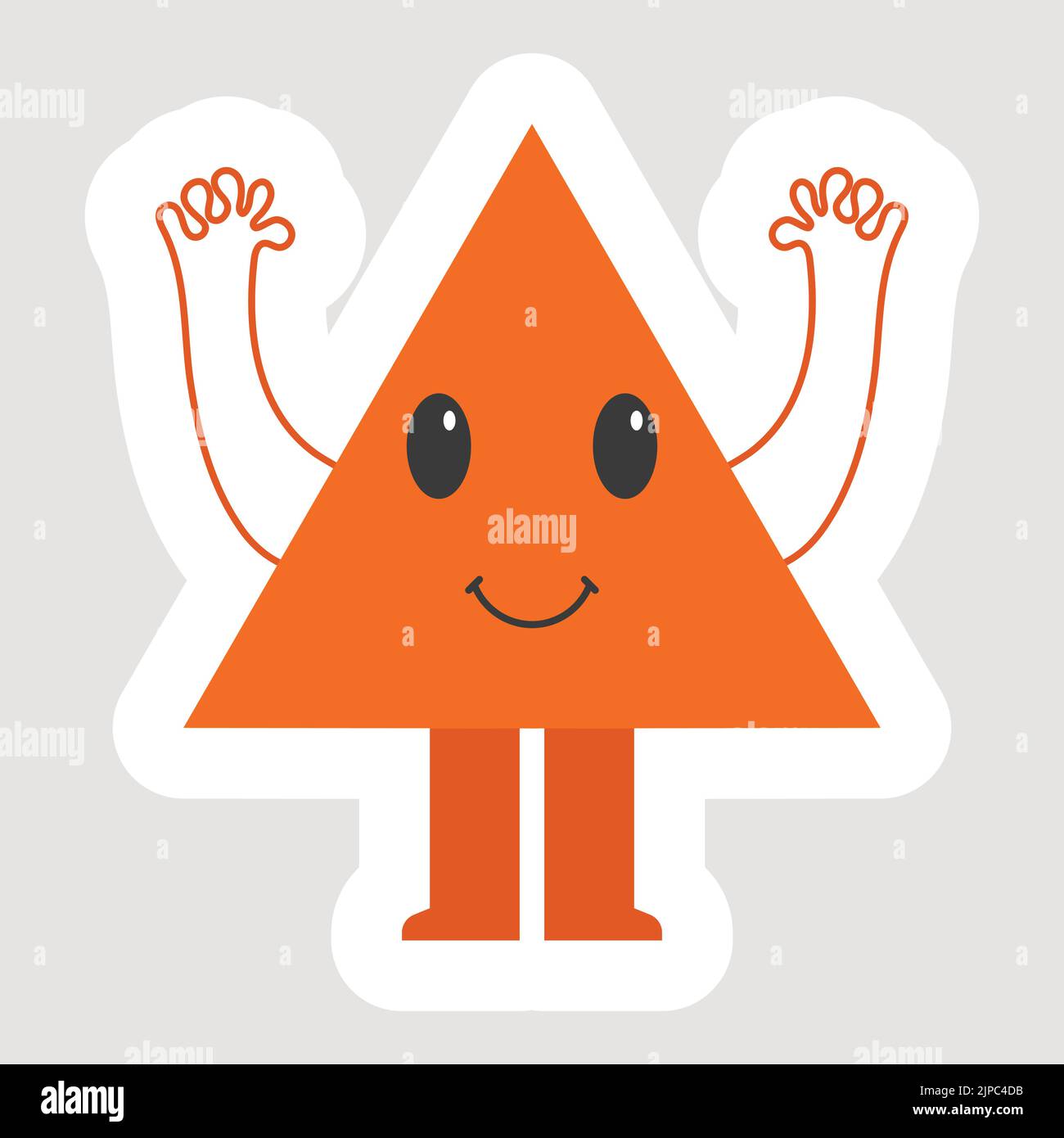 Orange Sticker Von Hand Up Stehendes Dreieck Cartoon Über Grauem Hintergrund. Stock Vektor