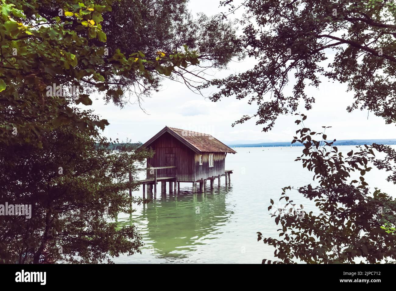 Bootshaus am ammersee in bayern, 5 Seen Stockfoto