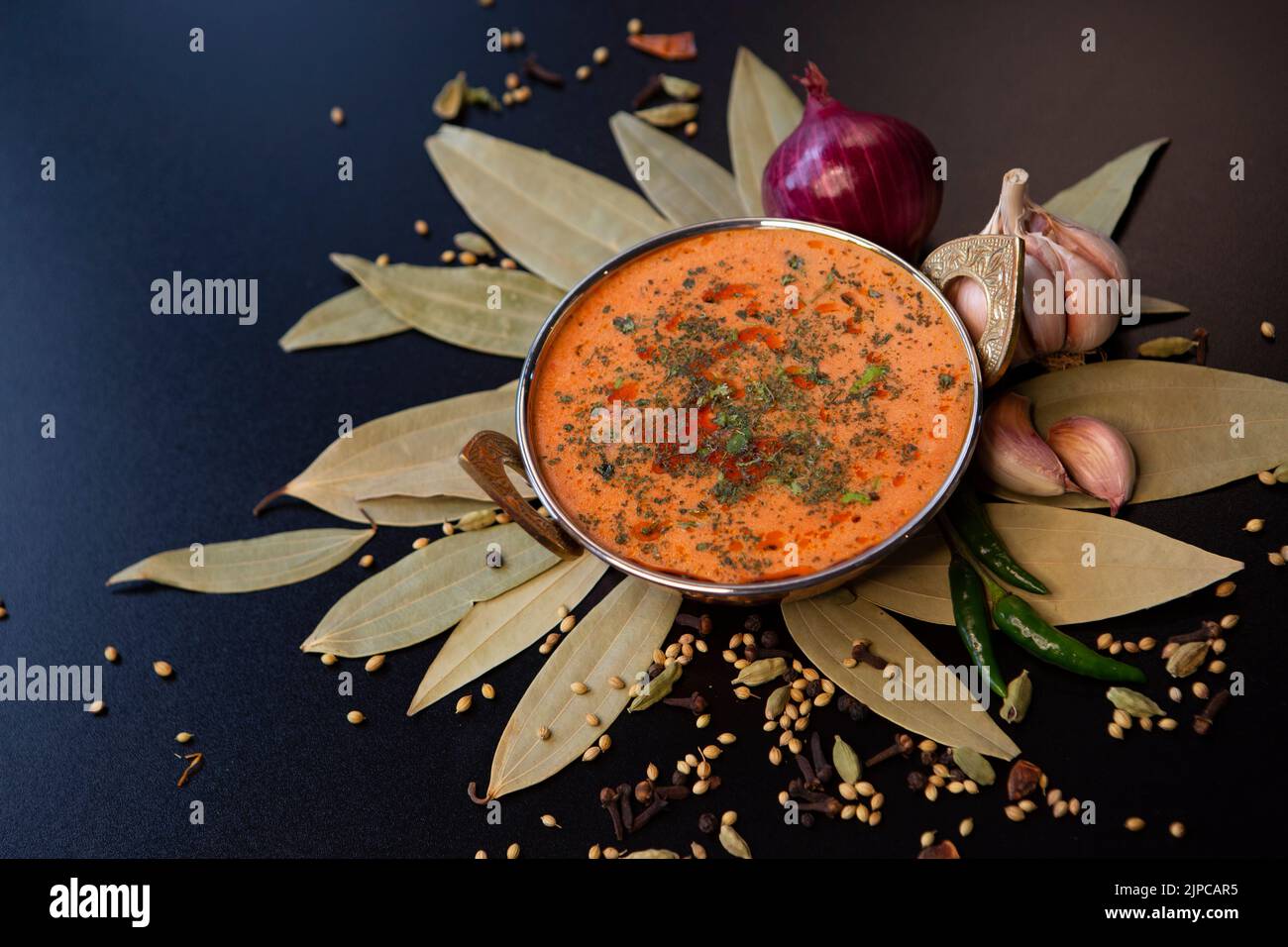 Traditionelles indisches Essen mit vielen Spises Stockfoto