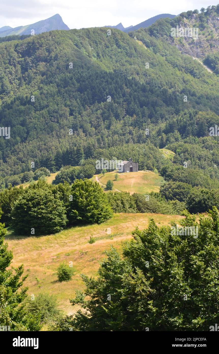 Parco Nazionale dell'Appennino Tosco-Emiliano, ein üppig bewaldeter und bergiger Nationalpark in Norditalien Stockfoto