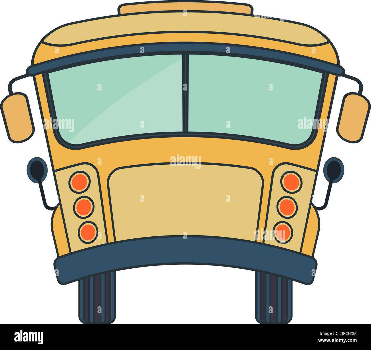 Gelber Schulbus mit Rückprojektion und gebogenem Dach. Stock Vektor