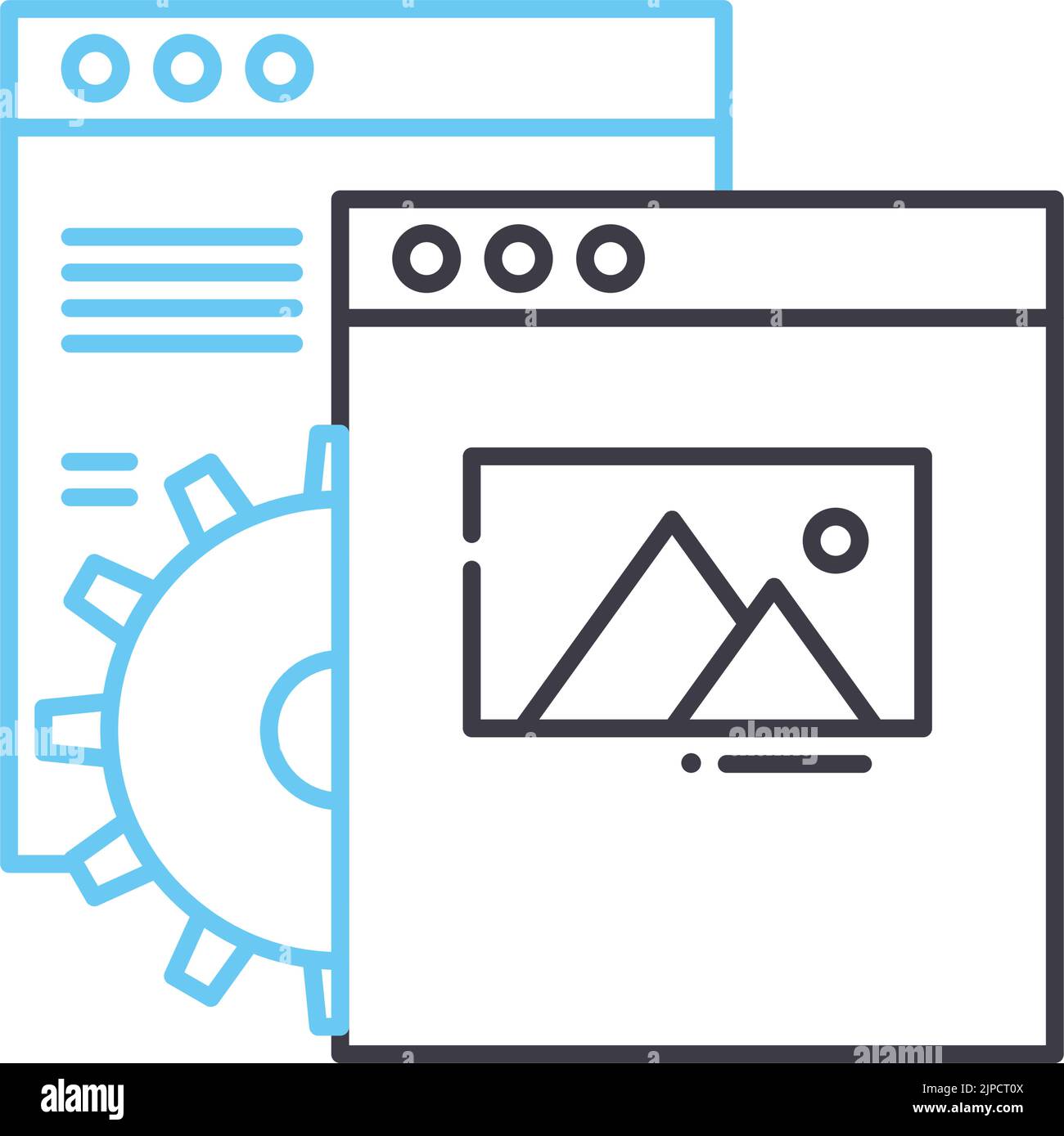 Website Entwicklung Linie Symbol, Umriss Symbol, Vektor-Illustration, Konzept Zeichen Stock Vektor