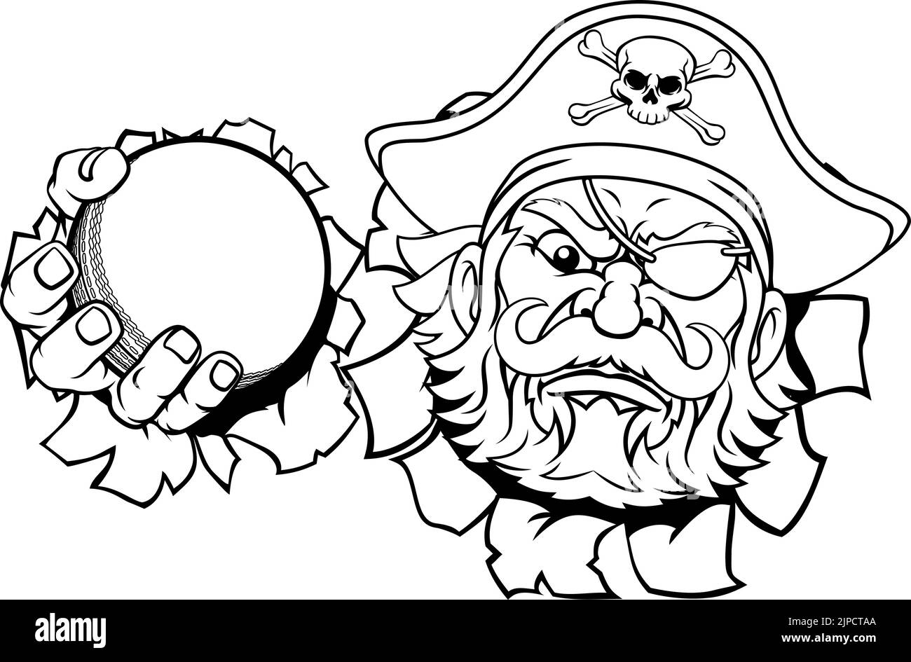 Pirate Cricket Ball Sport Maskottchen Cartoon Stock Vektor