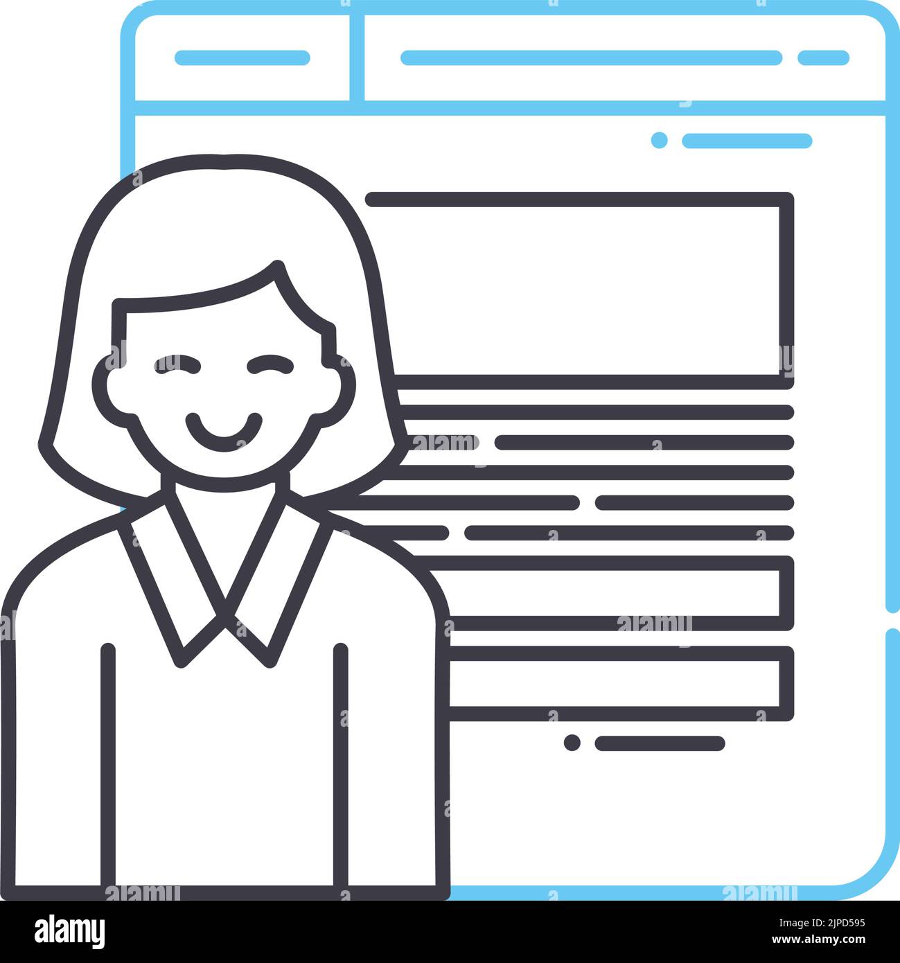 Front-End-Entwickler weiblich Linie Symbol, Umriss Symbol, Vektor-Illustration, Konzept Zeichen Stock Vektor