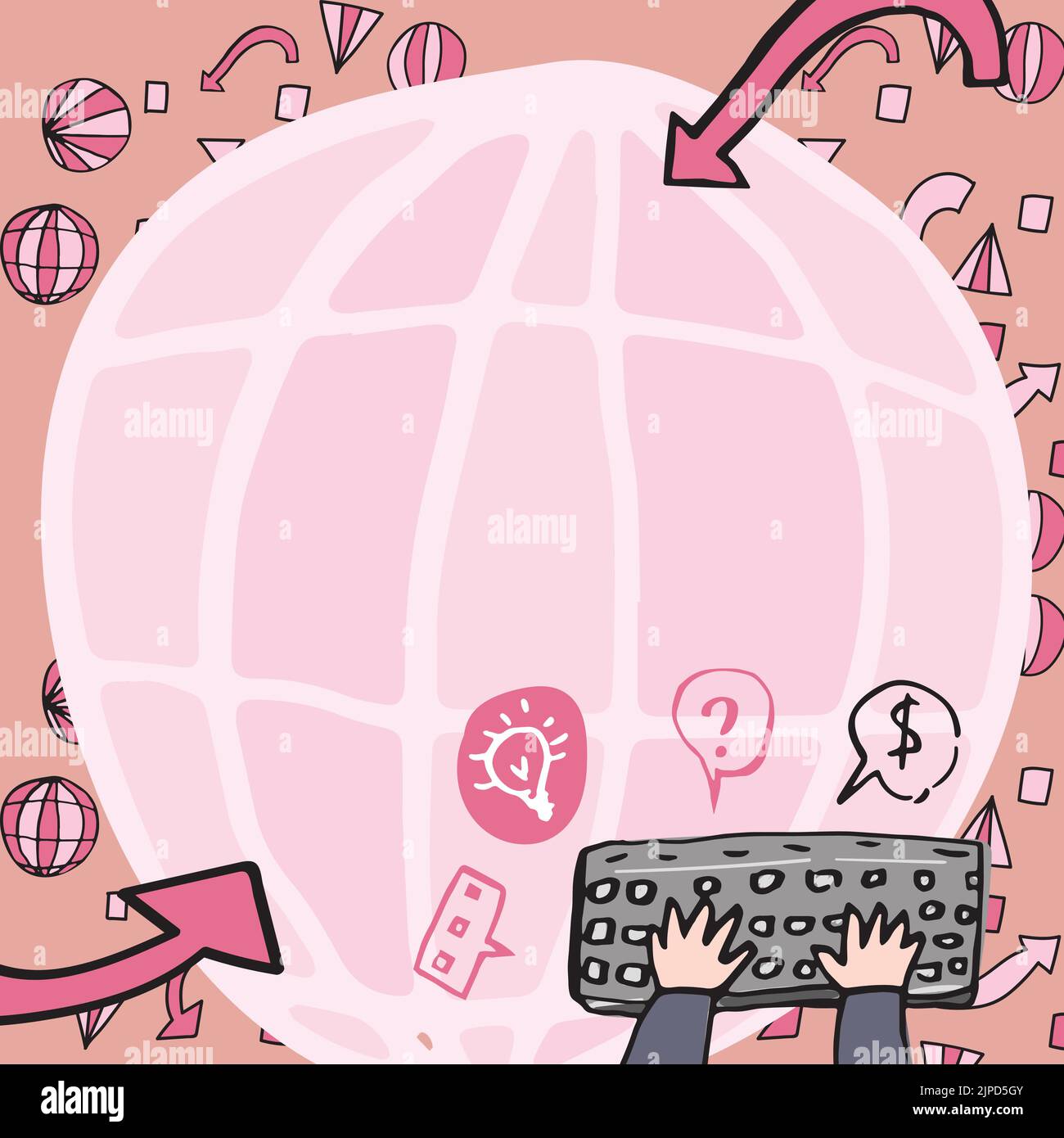 Hände Tippen Tastatur Gegen Den Globus Mit Global Business Tendencies Stock Vektor