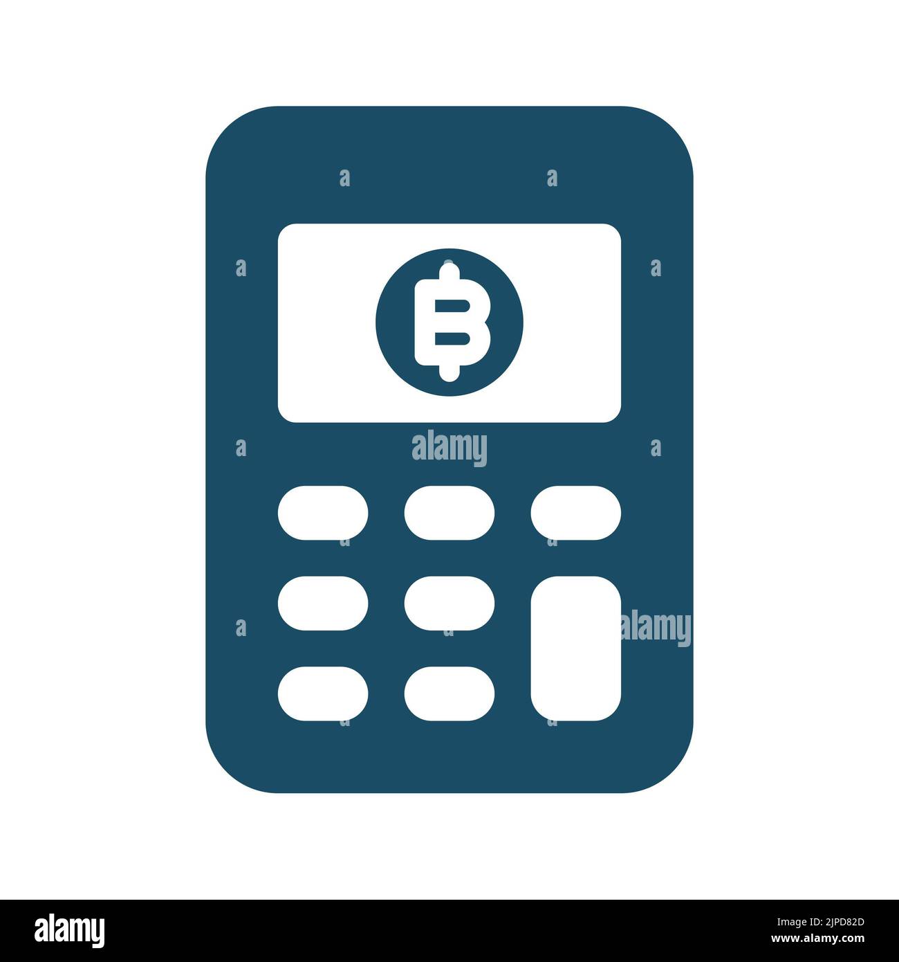 Hochwertiges dunkelblaues, flaches Bitcoin-Symbol für die Berechnung. Blockkette, digitales Geld, Kryptowährung. Nützlich für Website, Banner, Grußkarten, Apps a Stockfoto