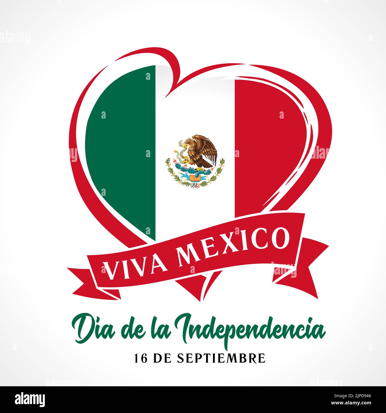 Viva Mexico, Banner Día de la Independencia. Übersetzung: Unabhängigkeitstag 16. September Feier in den Vereinigten Mexikanischen Staaten. Merker im Herzvektor Stock Vektor