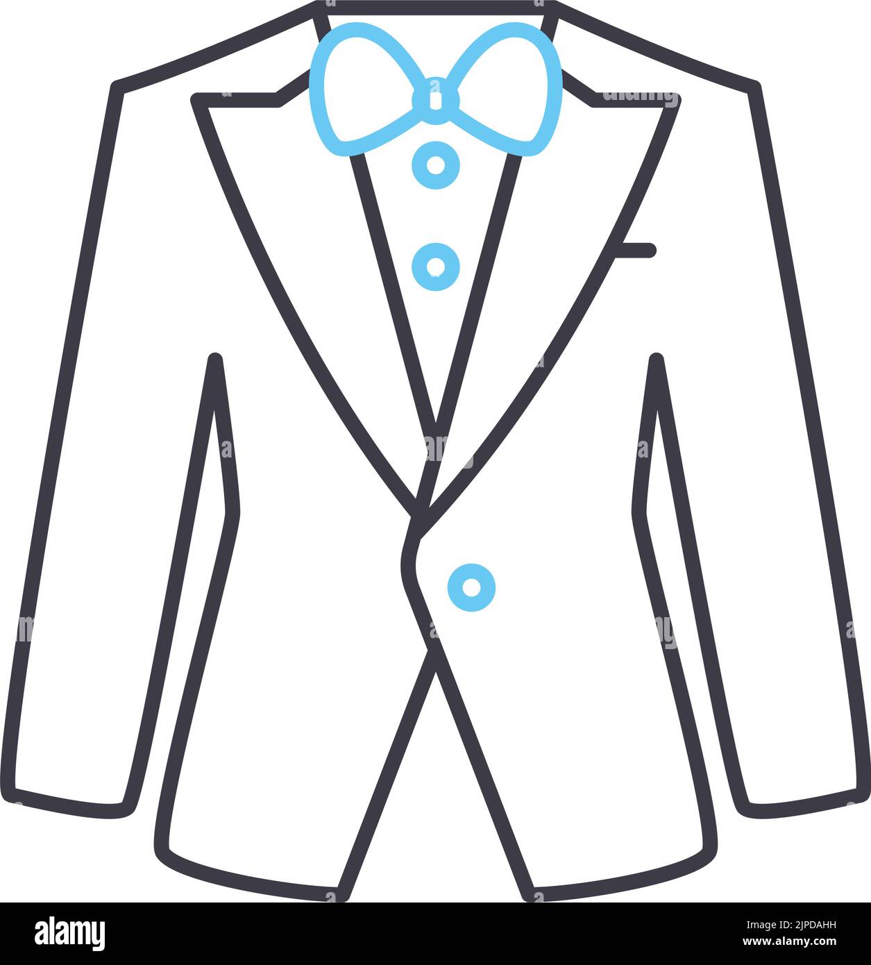 Tuxedo-Liniensymbol, Umrisssymbol, Vektordarstellung, Konzeptzeichen Stock Vektor