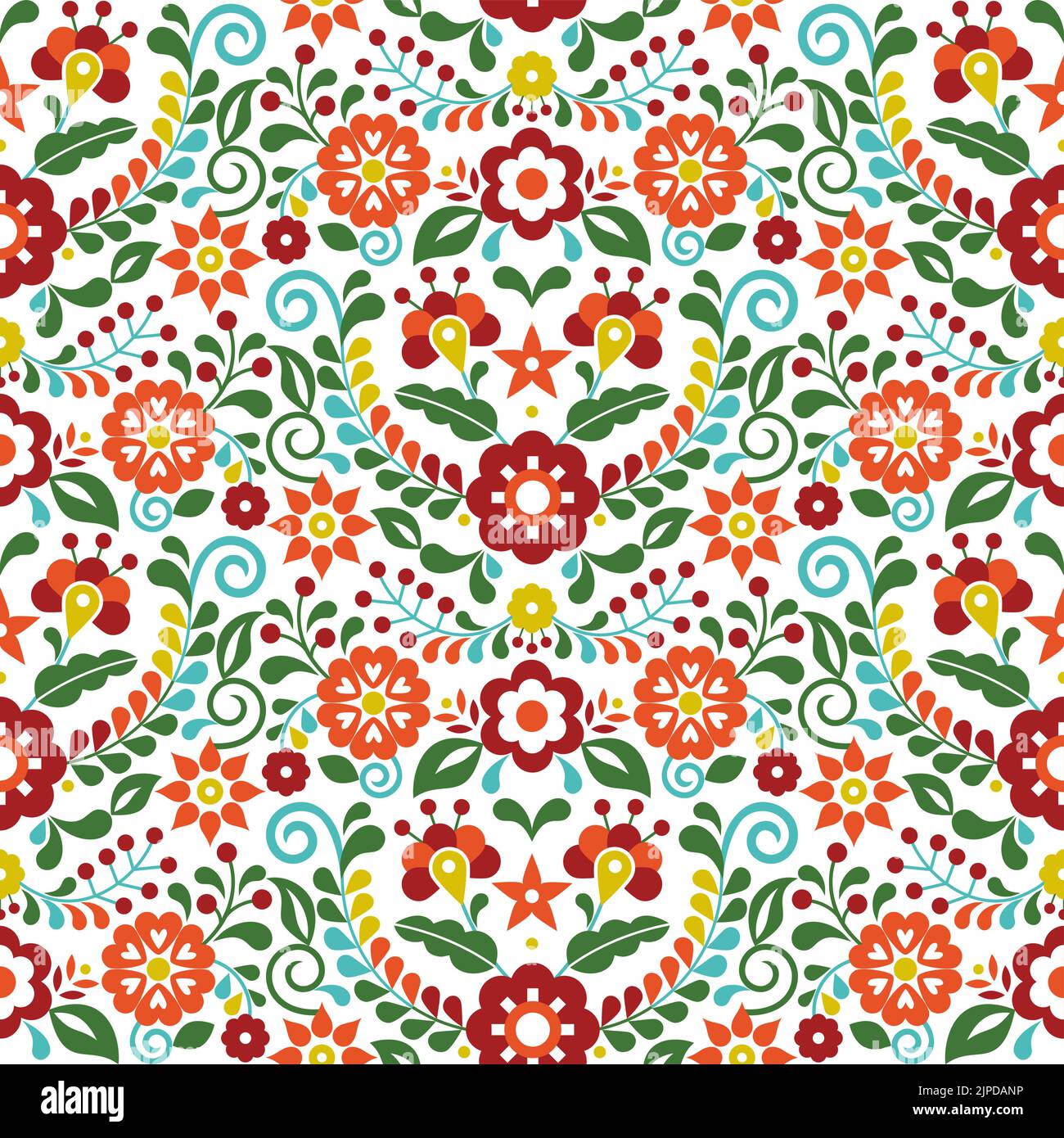 Mexikanische Volkskunst Vektor nahtlose Muster mit Blumen, Textil-oder Stoffdruck-Design inspiriert von traditionellen Stickereien Ornamente aus Mexiko Stock Vektor