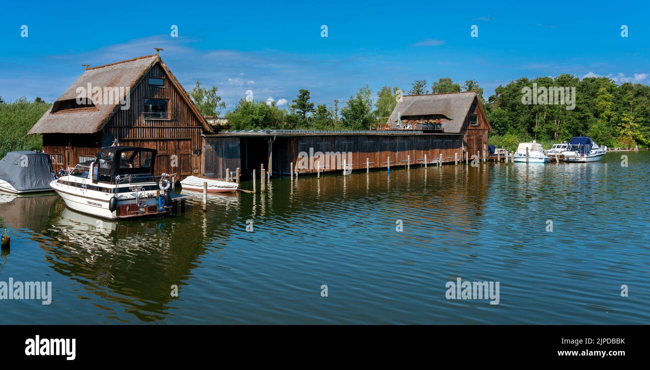 Hausleben, Bootshaus, schweriner See, zu Hause, Hausleben, Wohnen, Bootshäuser, schweriner sieht Stockfoto