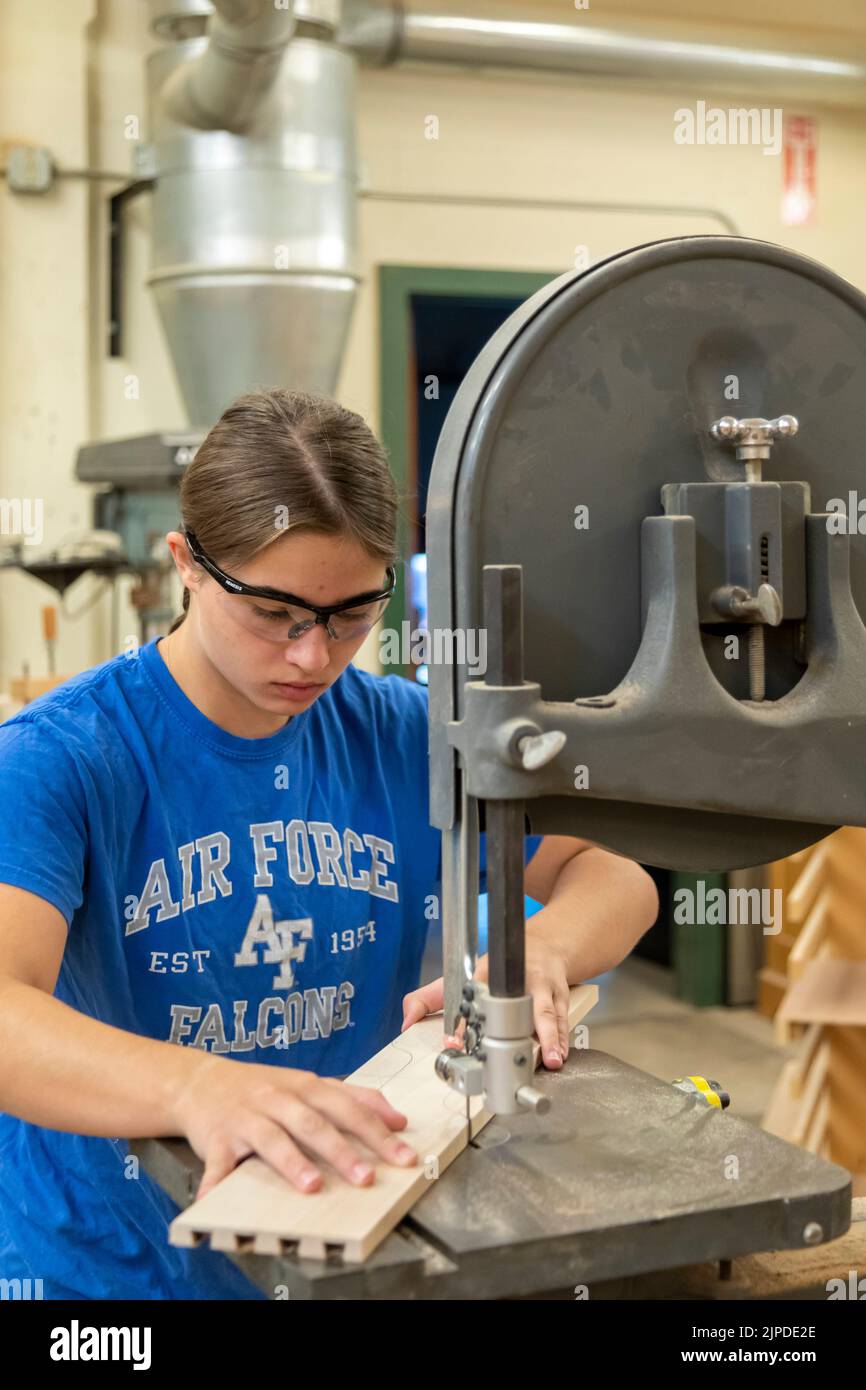 Kalamazoo, Michigan - qualifizierte Arbeiter bauen im Geschäft der Heimstätte für Kabinenmacher im Park Trades Center maßgeschneiderte Schränke. Stockfoto