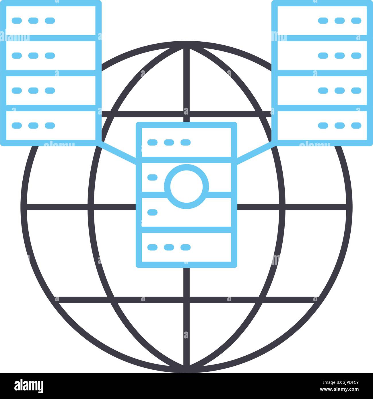 Globales Server-Liniensymbol, Umrisssymbol, Vektordarstellung, Konzeptzeichen Stock Vektor