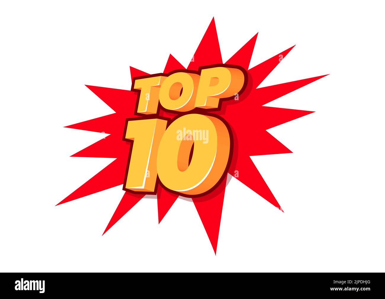 Top 10. Liste der besten zehn. 3D orangefarbenes Wort auf rotem Hintergrund. Stock Vektor