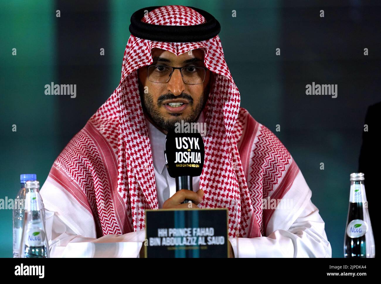 Prinz Fahad bin Abdulaziz Al Saud während einer Pressekonferenz im Shangri-La Hotel in Jeddah, Saudi-Arabien. Bilddatum: Mittwoch, 17. August 2022. Stockfoto