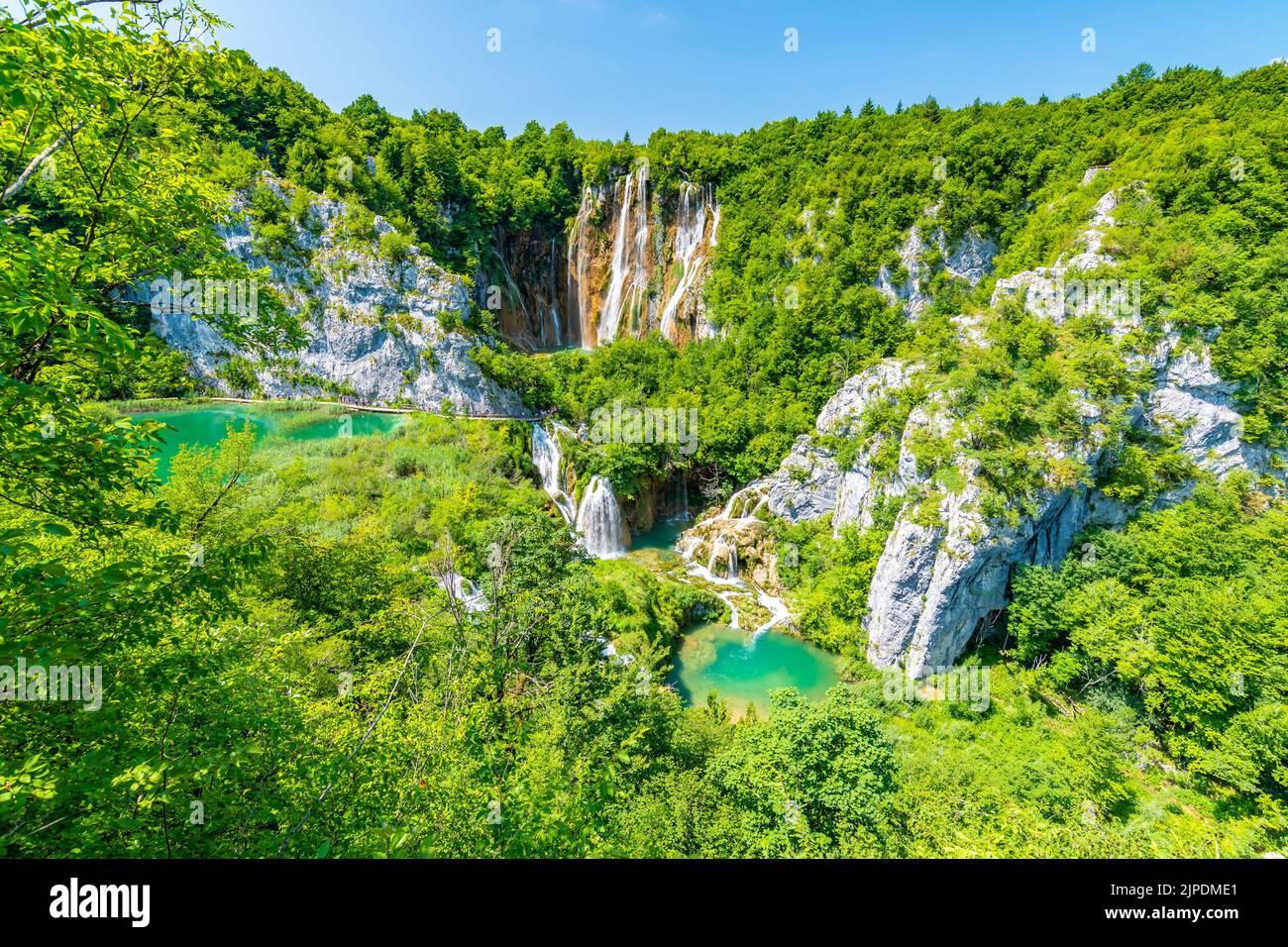 Der größte Wasserfall - Veliki Slap - im Nationalpark Plitvice, Kroatien. Stockfoto