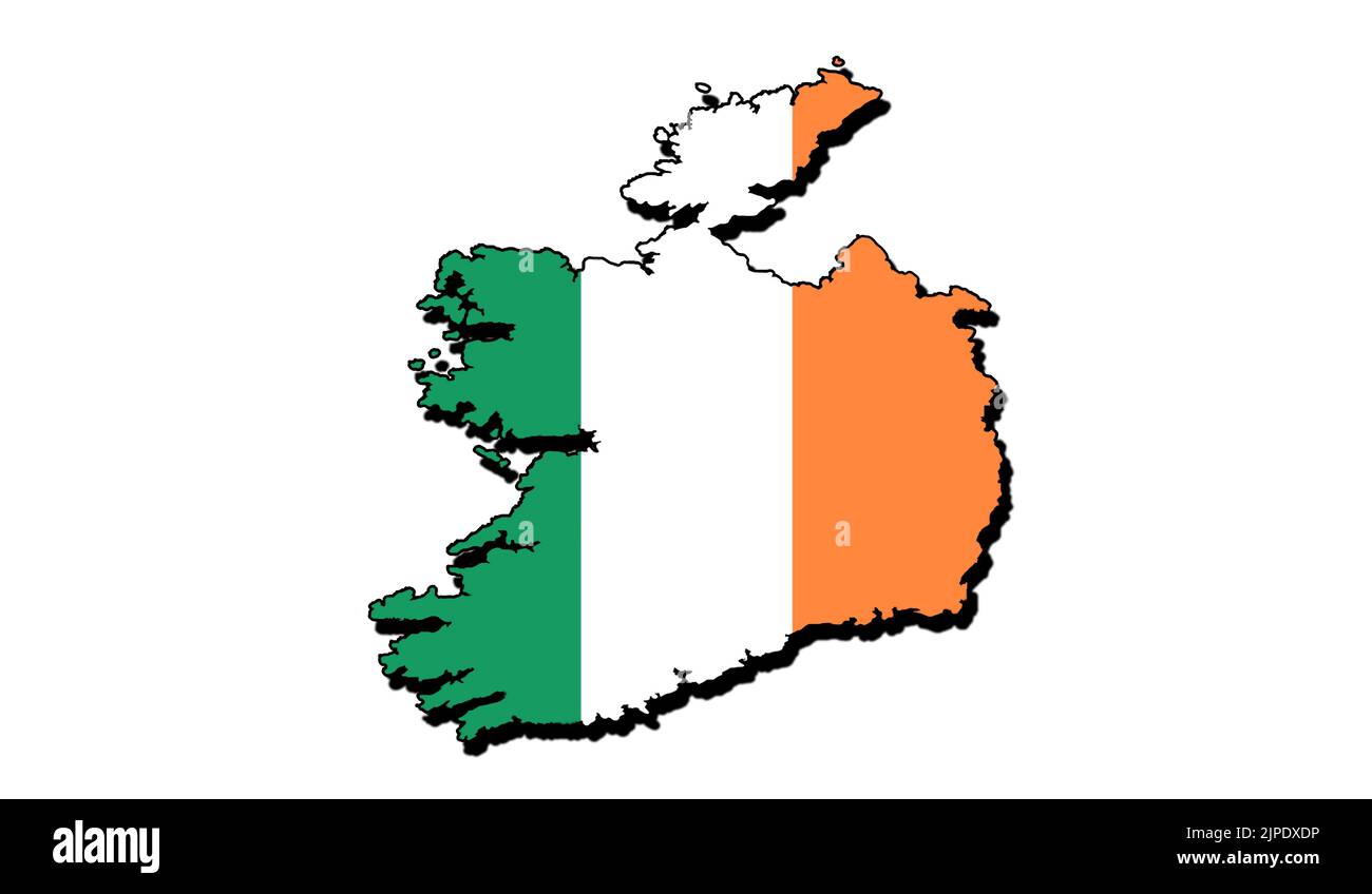 Silhouette der Landkarte von Irland mit ihrer Flagge Stockfoto