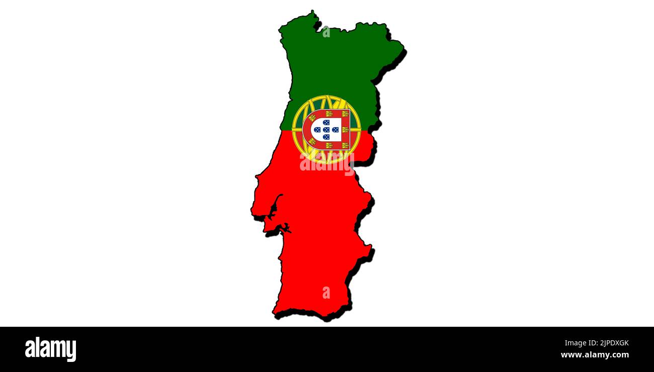 Silhouette der Landkarte von Portugal mit ihrer Flagge Stockfoto
