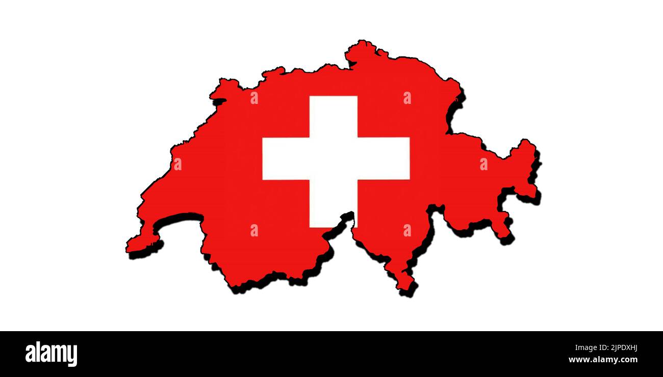 Silhouette der Karte der Schweiz mit ihrer Flagge Stockfoto