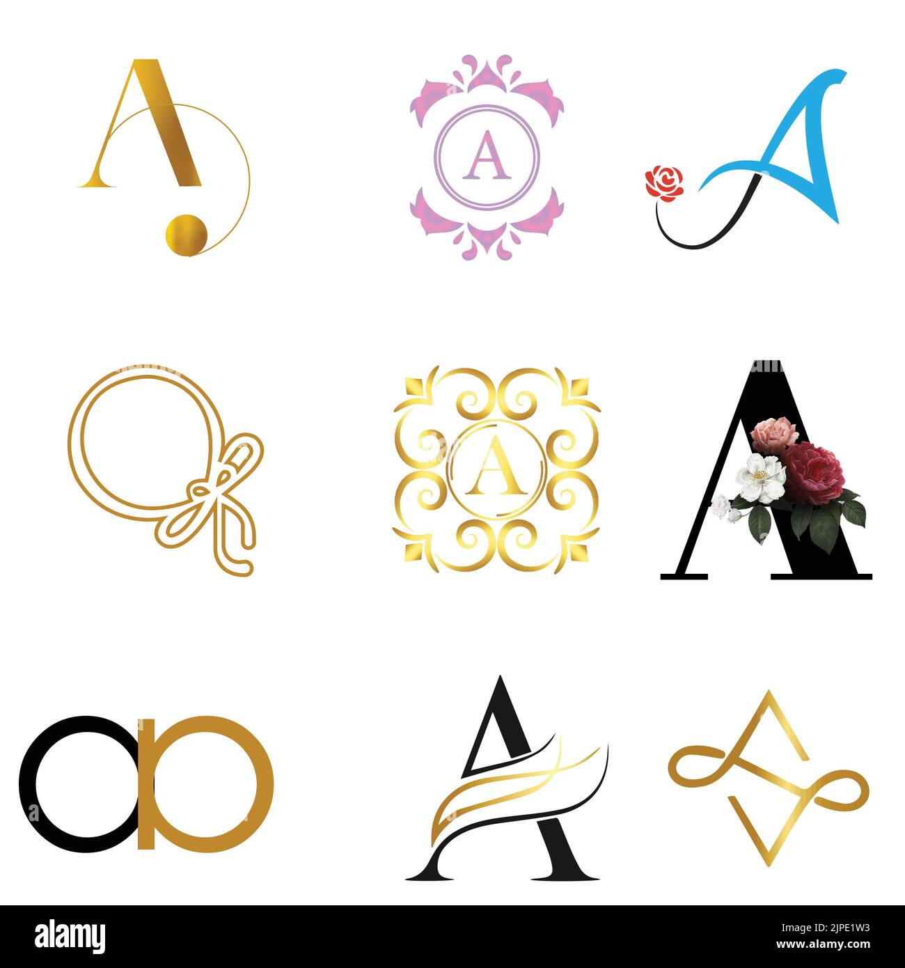 Eine Vektordarstellung einer Gruppe von Buchstaben-A-Logos in verschiedenen Designs auf weißem Hintergrund Stock Vektor