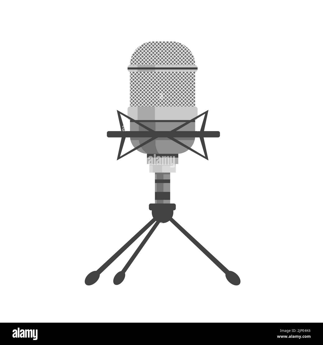 Studiomikrofon. Aufnahmestudio, Radio, Podcast. Ausrüstung zum Singen und Sprechen. Popkultur und Unterhaltung. Flache Vektordarstellung isol Stock Vektor