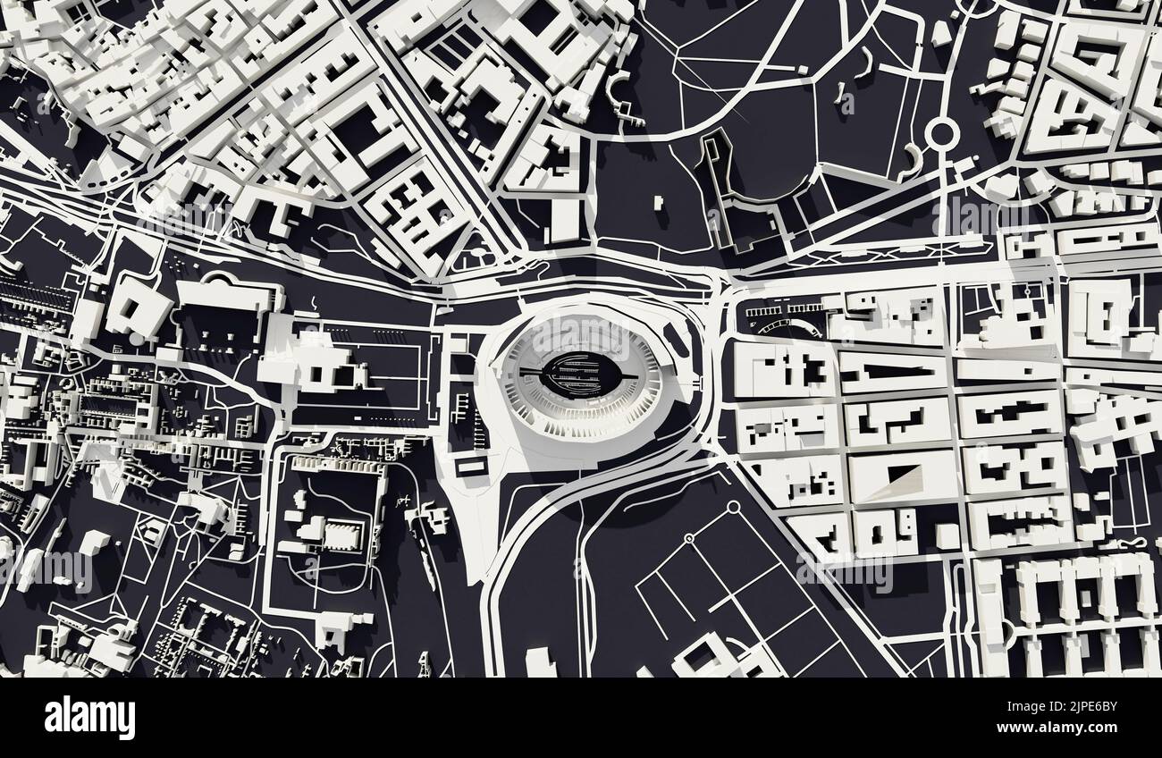 Rom, Italien Stadtplan Luftaufnahme. Minimales Design. 3D Rendering Stockfoto