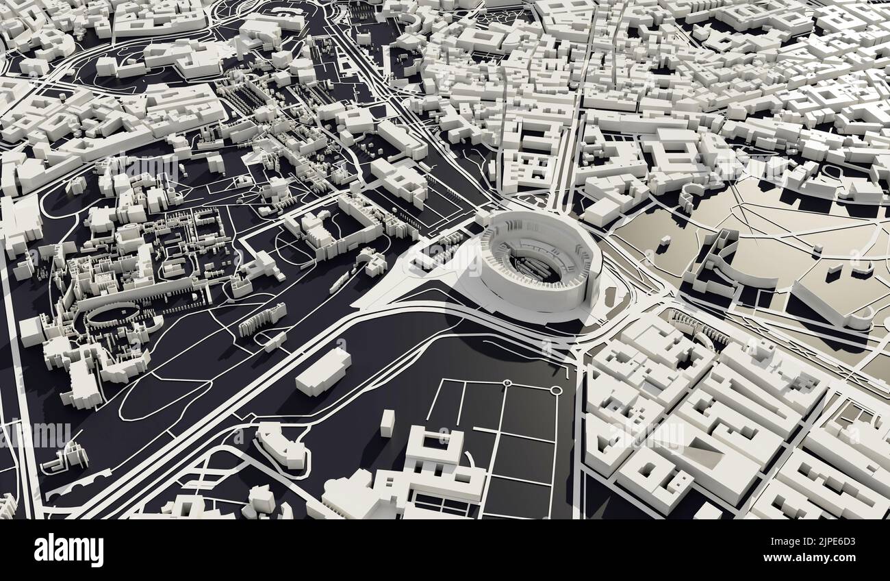 Rom, Italien Stadtplan Luftaufnahme. Minimales Design. 3D Rendering Stockfoto