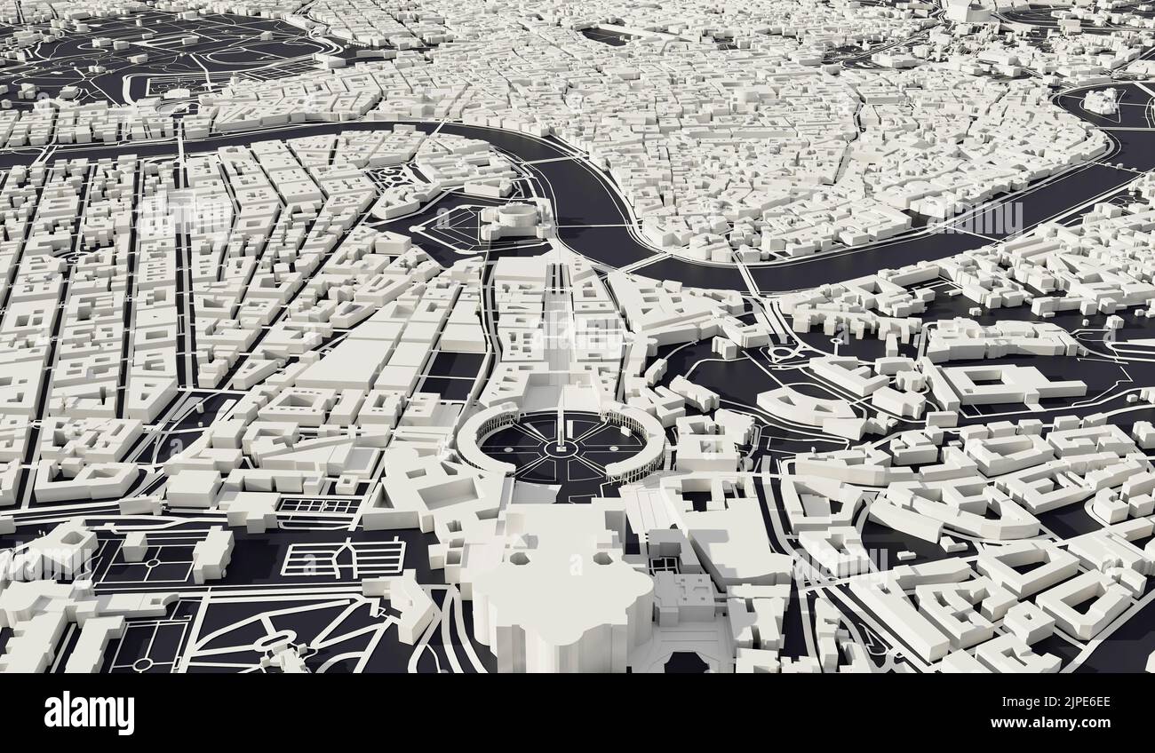 Rom, Italien Stadtplan Luftaufnahme. Minimales Design. 3D Rendering Stockfoto