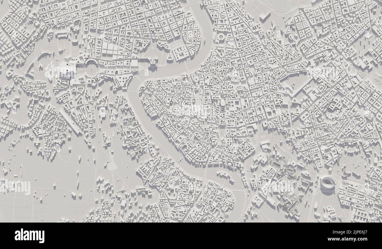 Rom, Italien Stadtplan Luftaufnahme. Minimales Design. 3D Rendering Stockfoto