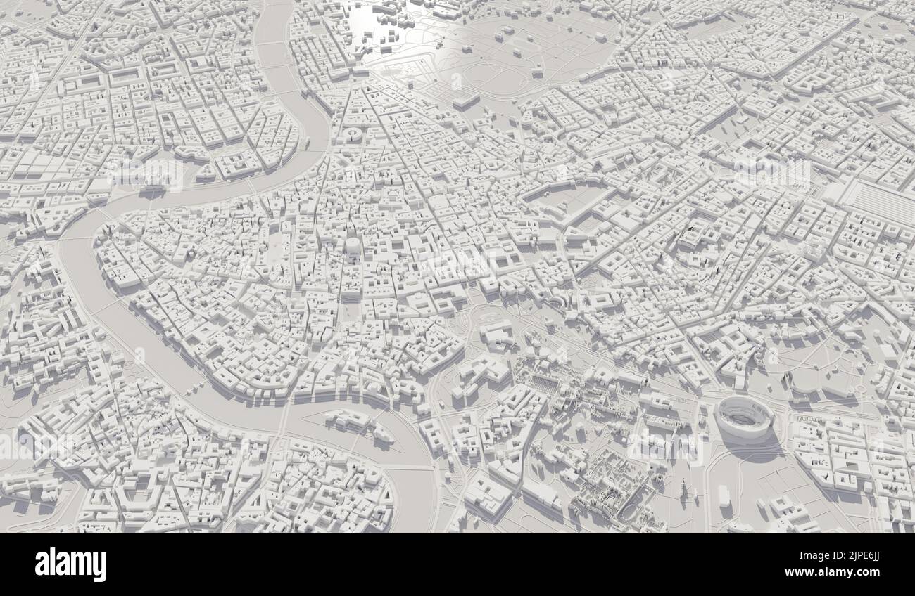 Rom, Italien Stadtplan Luftaufnahme. Minimales Design. 3D Rendering Stockfoto