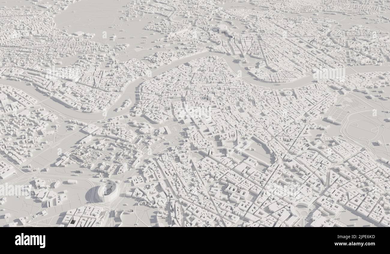 Rom, Italien Stadtplan Luftaufnahme. Minimales Design. 3D Rendering Stockfoto