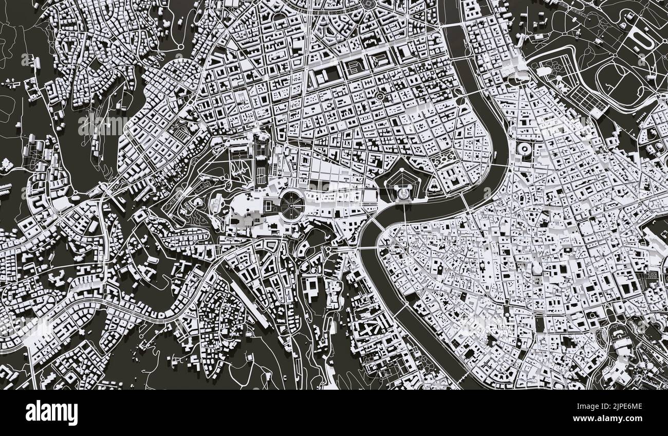 Rom, Italien Stadtplan Luftaufnahme. Minimales Design. 3D Rendering Stockfoto