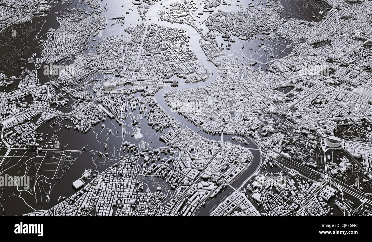 Rom, Italien Stadtplan Luftaufnahme. Minimales Design. 3D Rendering Stockfoto