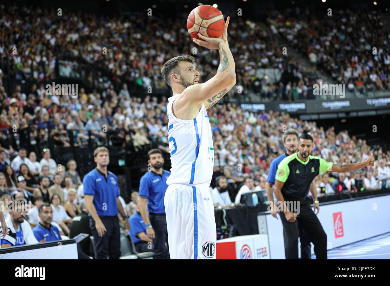 Montpellier, Frankreich. 16. August 2022. Zweites Spiel für das France Basket Team gegen Italien in Montpellier als Vorbereitung für den Eurobasket 2022. Der Gewinner ist Frankreich 100 - 68 (Foto: Norberto Maccagno/Pacific Press) Quelle: Pacific Press Media Production Corp./Alamy Live News Stockfoto