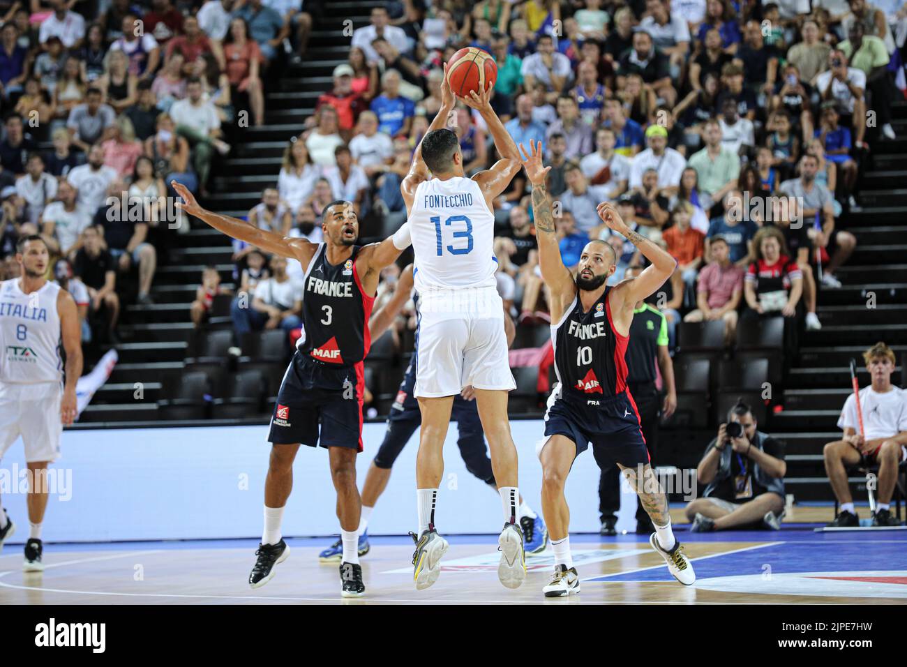 Montpellier, Frankreich. 16. August 2022. Zweites Spiel für das France Basket Team gegen Italien in Montpellier als Vorbereitung für den Eurobasket 2022. Der Gewinner ist Frankreich 100 - 68 (Foto: Norberto Maccagno/Pacific Press) Quelle: Pacific Press Media Production Corp./Alamy Live News Stockfoto