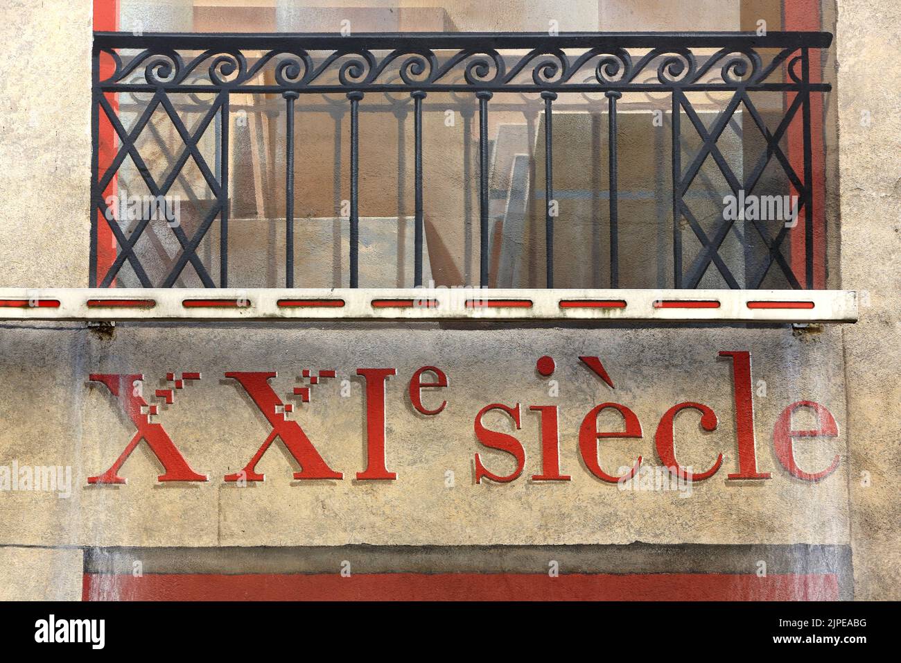 XXIème siècle. Fresque des Ecrivains. La Bibliothèque de la Cité. Rue de la Platière. Fresque murale de Nicolas Daum. Equipe d'Art-Fassade. Lyon 1er. Stockfoto