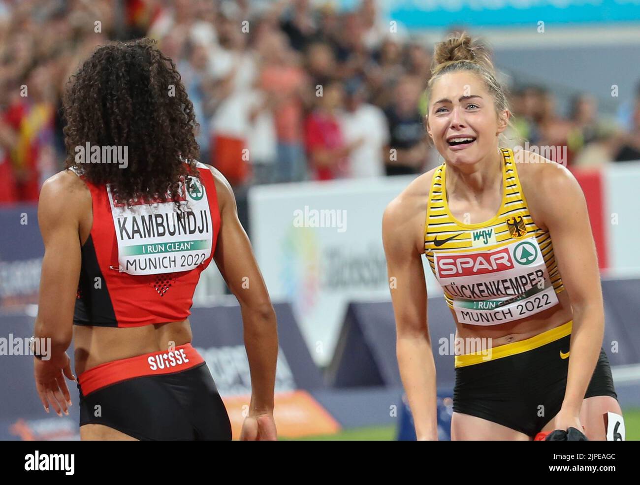 München, Allemagne. 16. August 2022. Gina Luckenkemper von Deutschland Goldmedaille während der Leichtathletik, Frauen 100m bei den Europameisterschaften München 2022 am 16. August 2022 in München, Deutschland - Foto Laurent Lairys/DPPI Quelle: DPPI Media/Alamy Live News Stockfoto