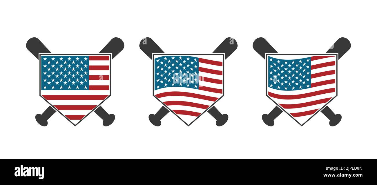 Vektor-Symbol Für Baseballhome-Platte. Vektorvorlagen-Design. Silhouette. Wiedergabe. Heimatbasis. Sport. USA Karte Flagge. USA. Symbol. Stock Vektor