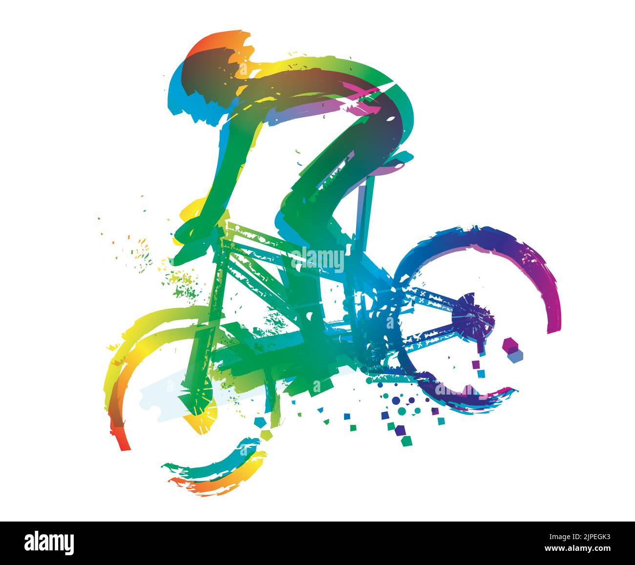 Mountainbiker in voller Geschwindigkeit, Herbst Blattfarbe Hintergrund. Farbenfrohe, ausdrucksstarke Illustration eines Mannes, der mit hoher Geschwindigkeit auf einem Mountainbike einen Hügel hinunterfährt. Stock Vektor