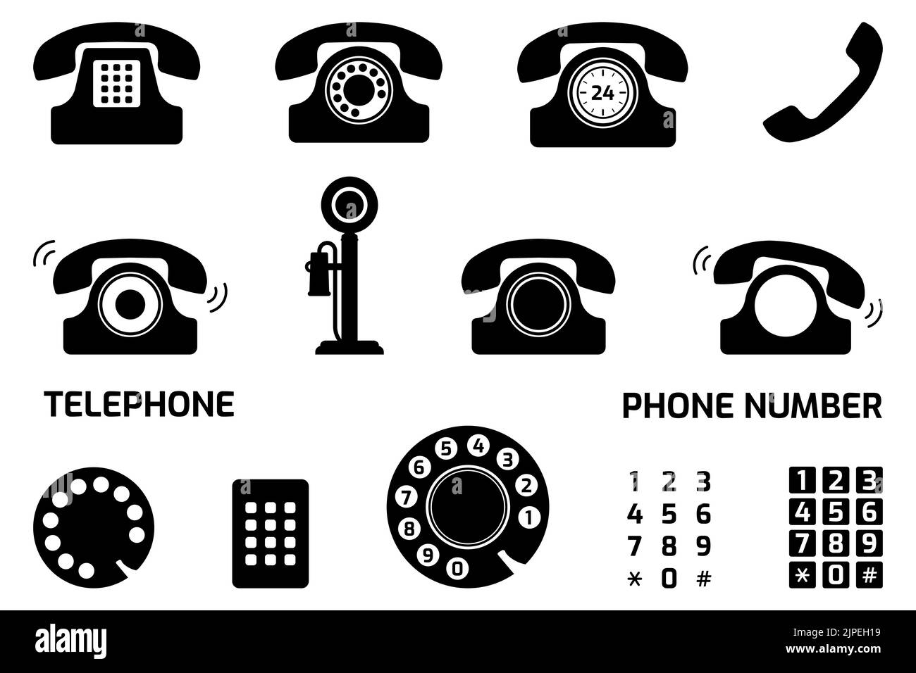 Retro-Telefon-Symbol eingestellt. Sammlung von Vintage-Telefonsymbolen. Flache Vektorgrafik Stock Vektor